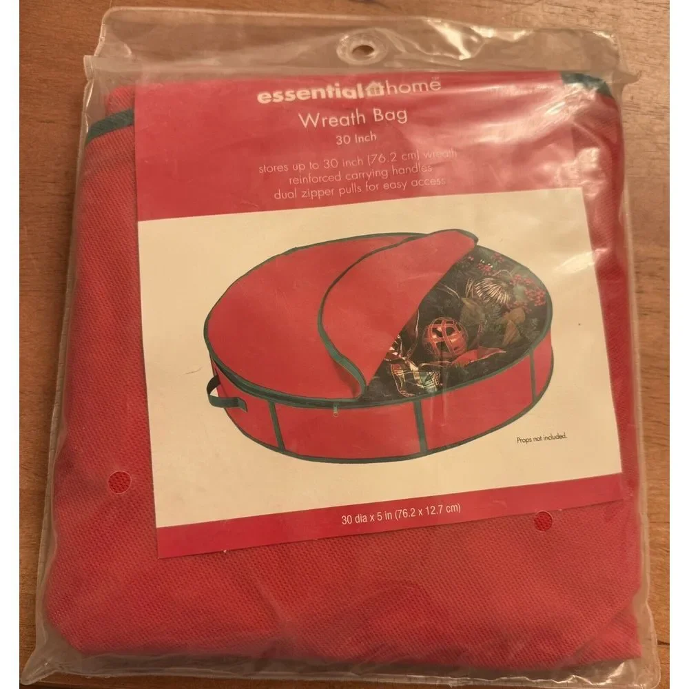 Essential Home 30‎ in. Red w/ Green Trim Wreath Bag